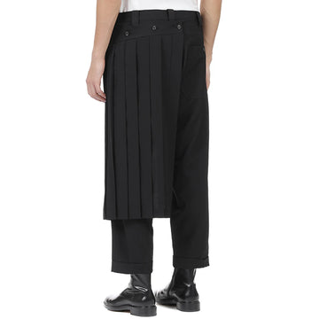 Men's Fashion Double Layer Skirts Pants New Trend Dark Deconstructed Pleated Trousers Straight Leg Pants Genderless Streetwear